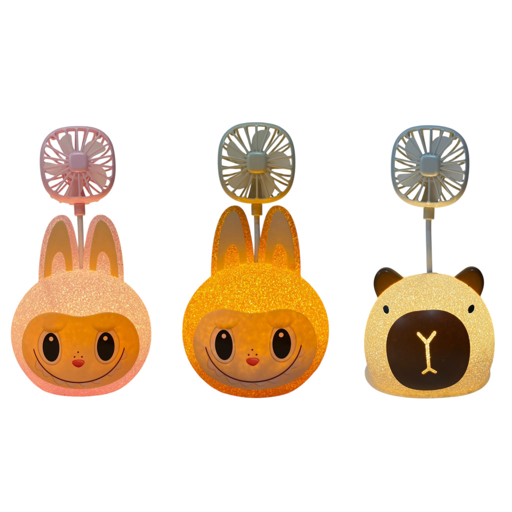 Lampara De Noche Con Ventilador Recargable Personajes